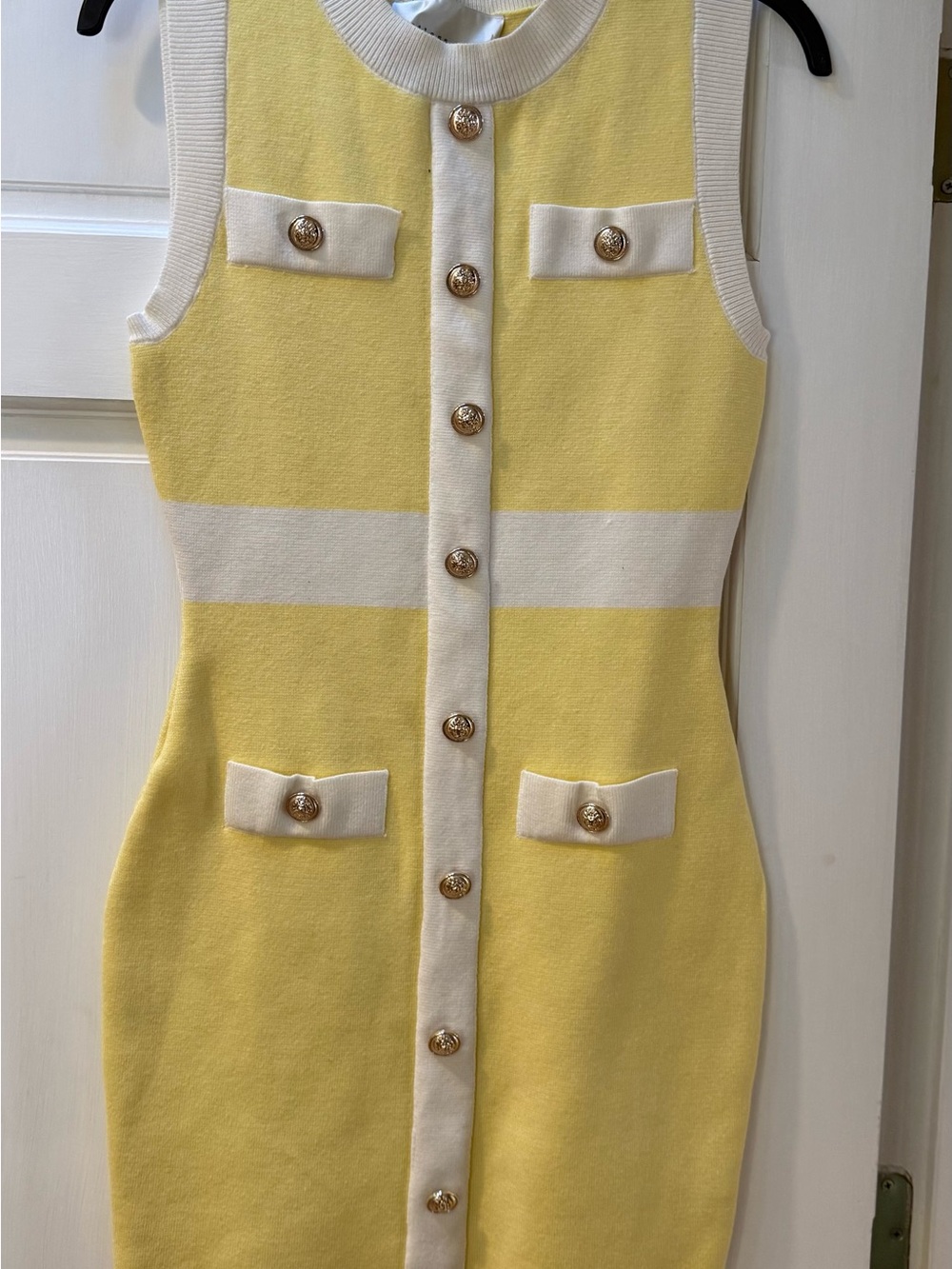 Endless Rose Yellow and Cream Knit  dress  with Gold Button